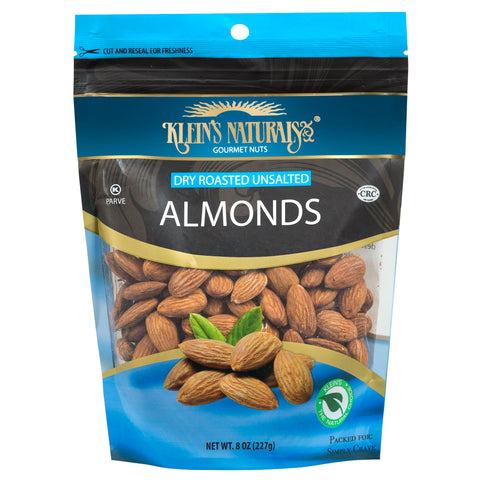 Klein's Naturals Dry Roasted Almonds, UnSalted , 8 Ounce Pouch [2 Pack]