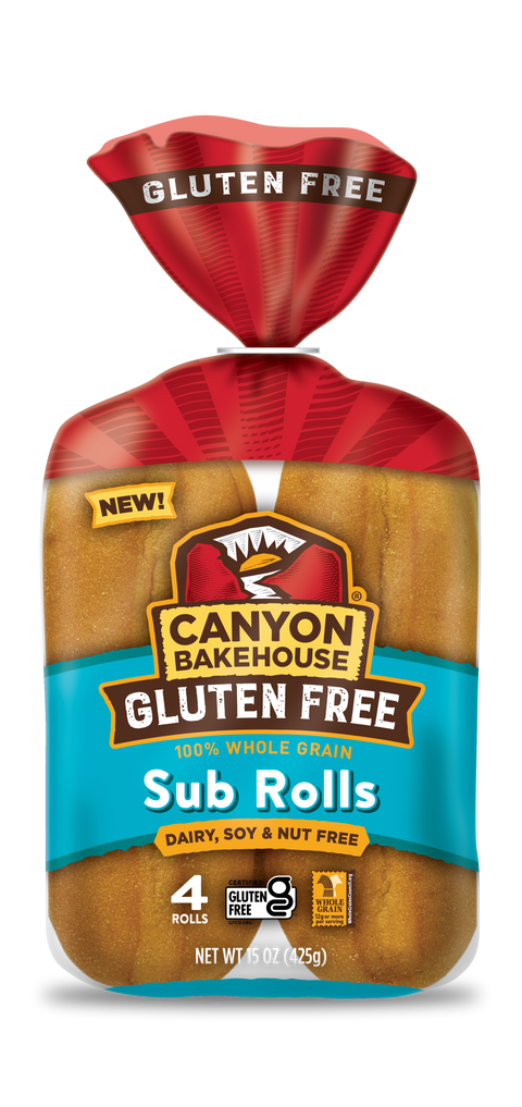 Canyon Bakehouse Gluten Free Sub Rolls, 15 Ounce, 4 Buns Per Pack [Case of 3]