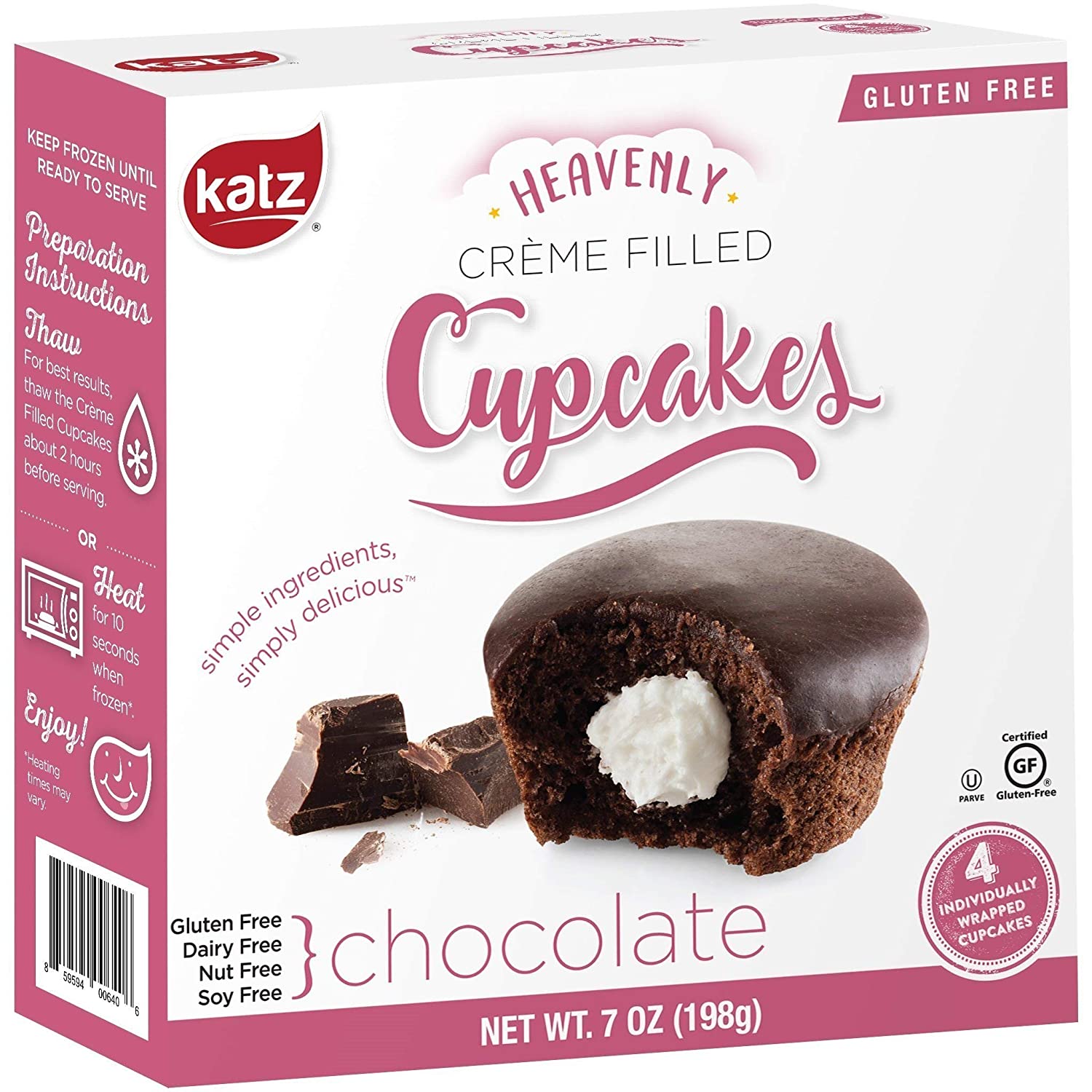 Katz Gluten Free Heavenly Creme Filled Cupcakes, Chocolate