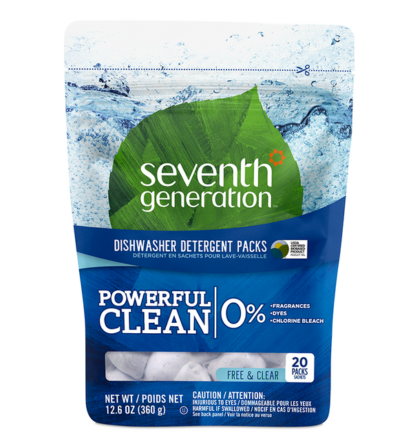 Seventh Generation Dishwasher Detergent Packs, Free & Clear, 12.6 Oz [12 Packs per Case] - 1