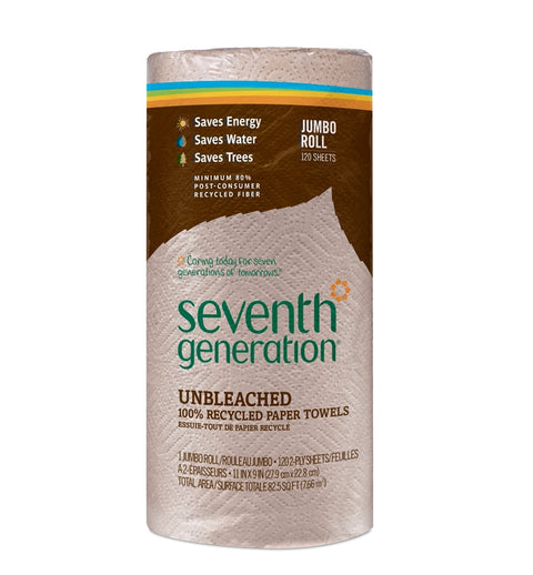 Seventh Generation 100% Recycled Paper Towels, Unbleached, 2-Ply, 120 Sheets (30 Rolls per case)