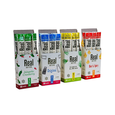 Real Snacks Premium KETO Beef Jerky Sticks Individually Wrapped, 1 Ounce, Variety Pack