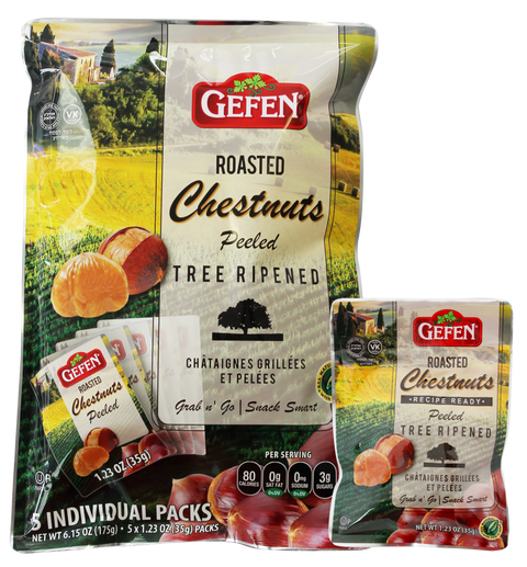 Gefen 1.23 oz. Roasted Whole Peeled Chestnuts-Grab N Go 5 Pack [Case of 12]