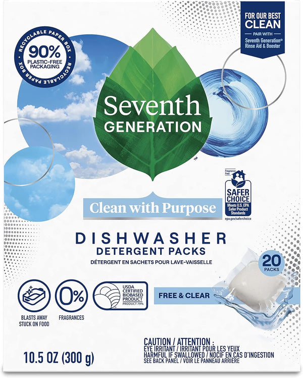 Seventh Generation Dishwasher Detergent Packs, Free & Clear - 1