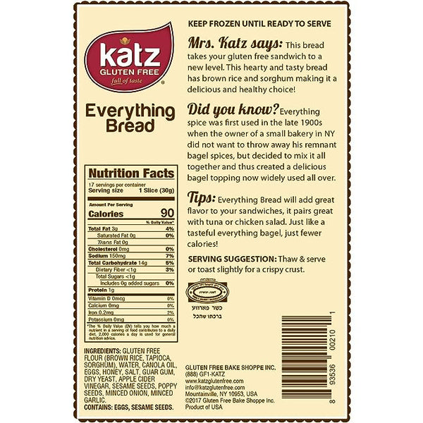 Katz Gluten Free Everything Bread, Sliced - 2
