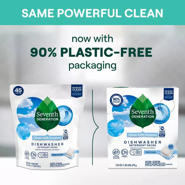 Seventh Generation Dishwasher Detergent Packs, Free & Clear - 6