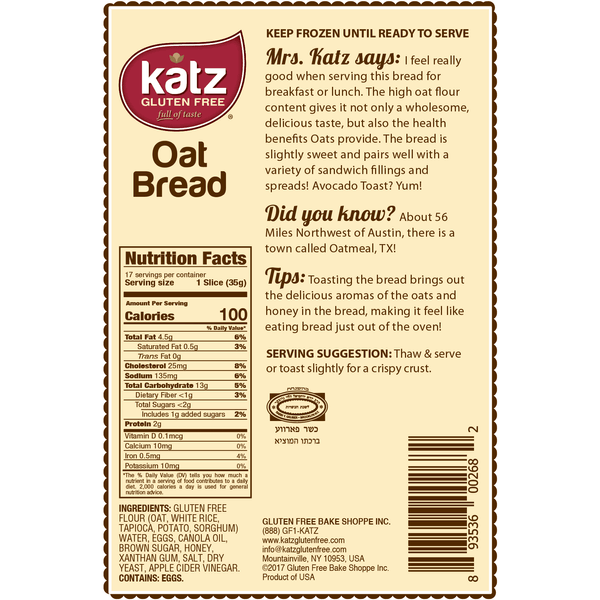 Katz Gluten Free Oat Roll Bread GlutenFreePalace