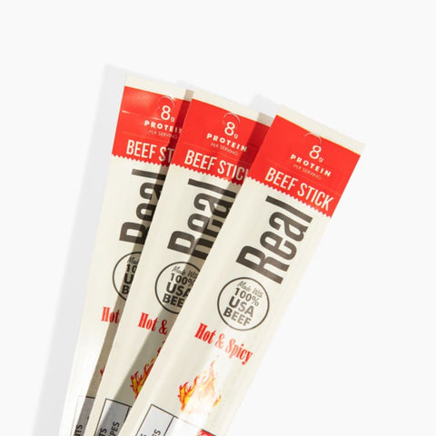 Real Snacks Premium KETO Beef Jerky Sticks Individually Wrapped, Hot & Spicy, 1 Ounce