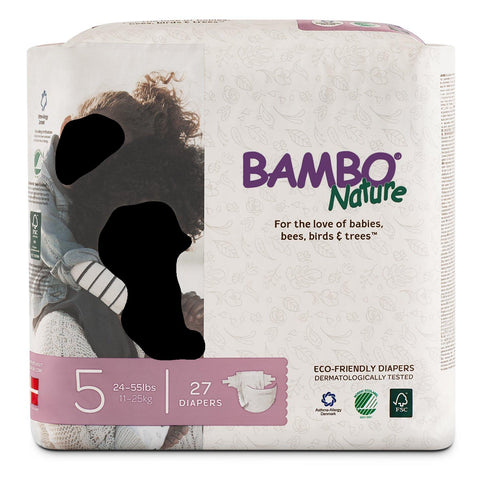 Bambo Nature Eco Friendly Premium Baby Diapers for Sensitive Skin - Size 5 [24-55 lbs], 27 Count [6 Pack]