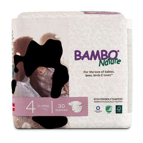 Bambo Nature Eco Friendly Premium Baby Diapers for Sensitive Skin - Size 4 [15-40 lbs], 30 Count [6 Pack]
