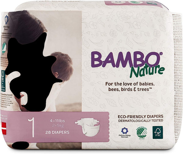 Bambo Nature Eco Friendly Premium Baby Diapers for Sensitive Skin - Size 1 [4-11 lbs], 28 Count [6 Pack] - 1