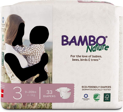 Bambo Nature Eco Friendly Premium Baby Diapers for Sensitive Skin - Size 3 [9-20 lbs], 33 Count [6 Pack]