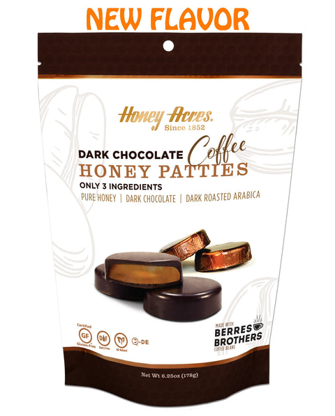 Honey Acres Honey Patties, Dark Chocolate Coffee, Chocolate Truffles
