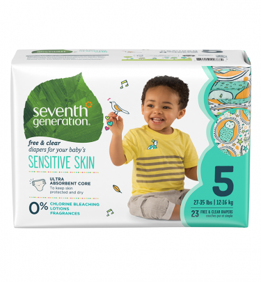 Seventh Generation Baby Diapers, Free and Clear for Sensitive Skin, Size 5, 23 pieces [4 Pack] 