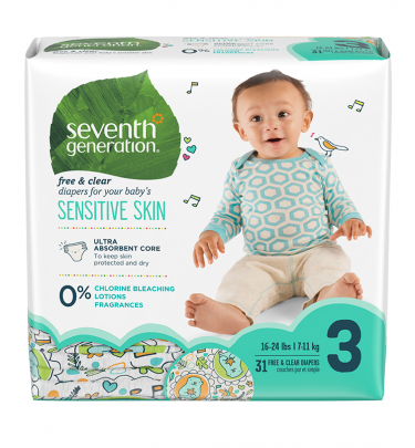 Seventh Generation Baby Diapers, Free and Clear for Sensitive Skin, Size 3, 31 pieces [4 Pack] - 1