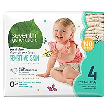 Seventh Generation Baby Diapers, Free and Clear for Sensitive Skin, Size 4, 27 pieces [4 Pack] 
