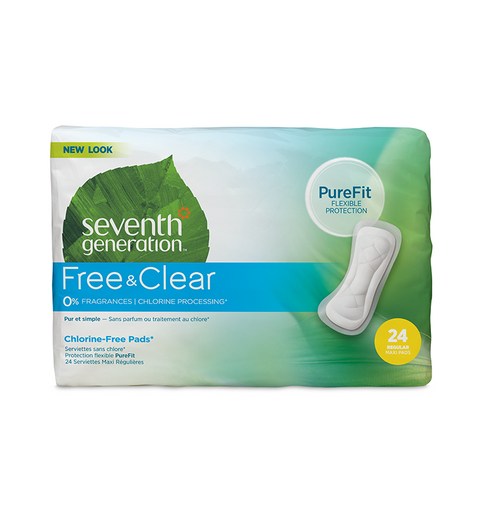 Seventh Generation Free & Clear Maxi Pads, Chlorine Free, Regular Absorbency, 24 Ct [12 Pack]