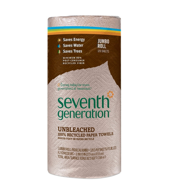 Seventh Generation 100% Recycled Paper Towels, Unbleached, 2-Ply, 120 Sheets (30 Rolls per case) - 1