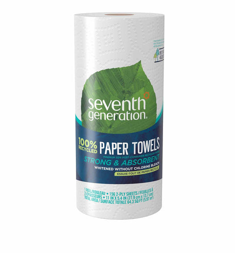 Seventh Generation 100% Recycled Paper Towels, White, 2-Ply, 156 Sheets (24 Rolls per case)