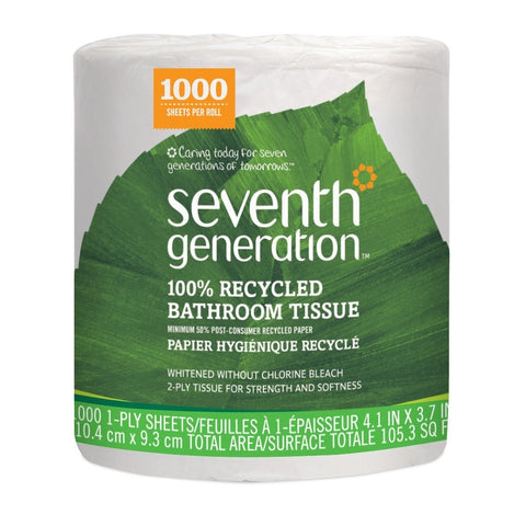 Seventh Generation 100% Recycled Bathroom Tissue, 1-Ply, 1000 Sheets per Roll (Pack of 60 rolls)