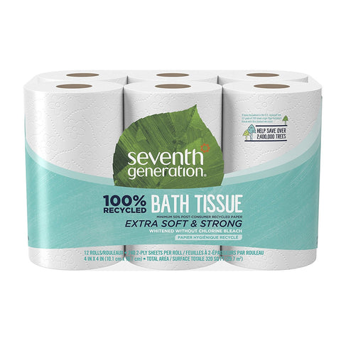 Seventh Generation 100% Recycled Bathroom Tissue, 2 Ply, 240 Sheets per Roll, 12 Rolls per pack (Four 12-packs per case)