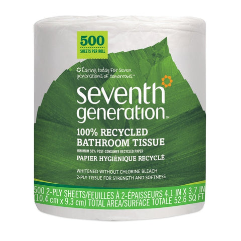 Seventh Generation 100% Recycled Bathroom Tissue, 2 Ply, 500 Sheets per Roll (Pack of 60 rolls)