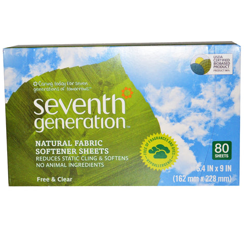 Seventh Generation Natural Fabric Softener Sheets, Free & Clear, 80 Sheets