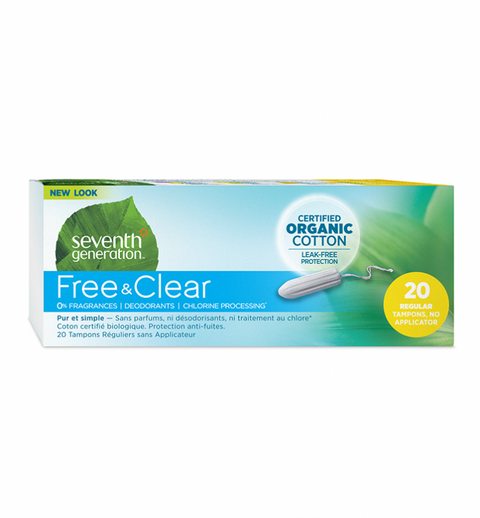 Seventh Generation Free & Clear Organic Cotton Tampons - 20 Count, Regular Absorbency [Case of 12] 