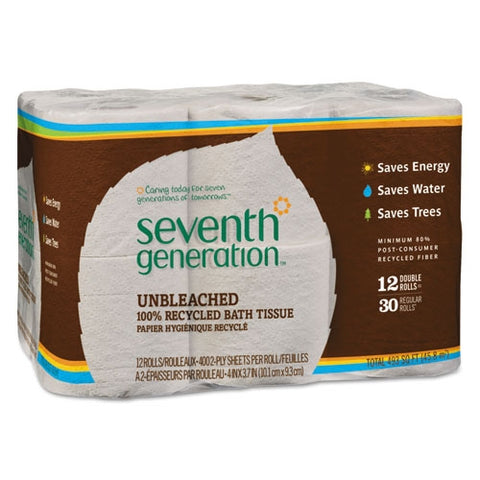 Seventh Generation 100% Recycled Bathroom Tissue, Unbleached, 2 Ply, 240 Sheets per Roll, 12 Rolls per pack (Four 12-packs per case)