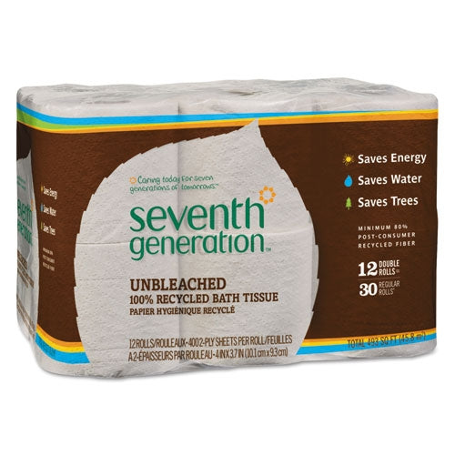 Seventh Generation 100% Recycled Bathroom Tissue, Unbleached, 2 Ply, 240 Sheets per Roll, 12 Rolls per pack (Four 12-packs per case) - 1